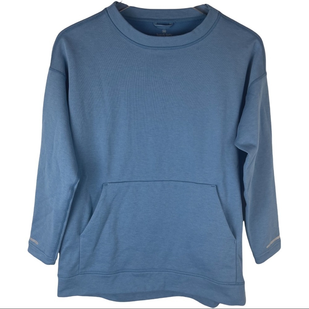SWEATY BETTY BLUE CREWNECK KANGAROO POCKET SWEATSHIRT